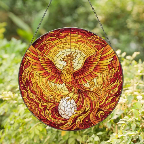 Majestic Phoenix Fire Egg Radiant Swirls - Home Decor Gift for Phoenix Lovers Stained Glass Suncatcher