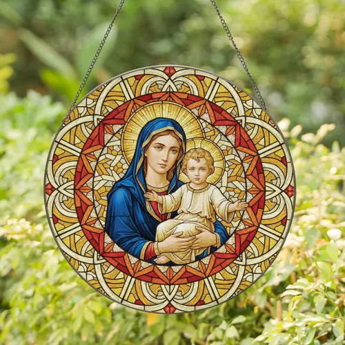 Madonna Child Halos - Ornate Mosaic Home Decor Gift Stained Glass Suncatcher