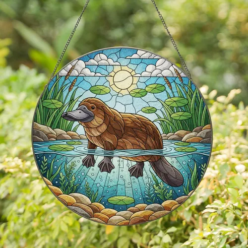 Platypus Water Lily Pads Reeds - Wildlife Lover Home Decor Gift Stained Glass Suncatcher