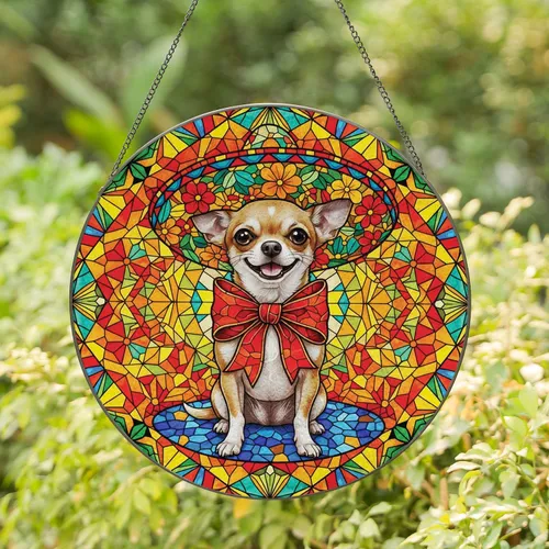 Chihuahua Sombrero Dog Mosaic Geometric Home Decor Gift for Dog Lovers Stained Glass Suncatcher