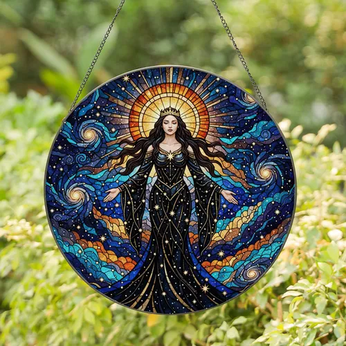 Regal Crowned Woman Cosmic Universe - Home Decor Gift for Women Stained Glass Suncatcher