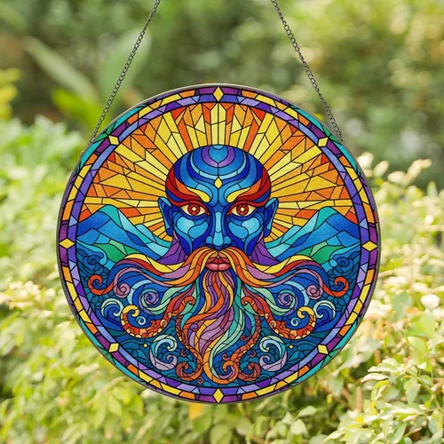 Face Ocean Waves Sunrays Mosaic Home Decor Gift Stained Glass Suncatcher