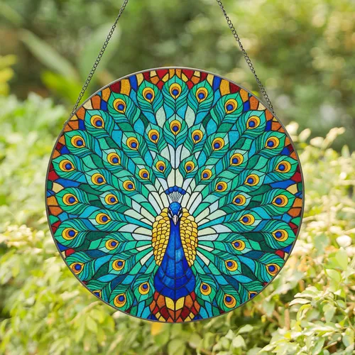 Peacock Fan Tail Mosaic Home Decor Gift for Wildlife Lover Stained Glass Suncatcher