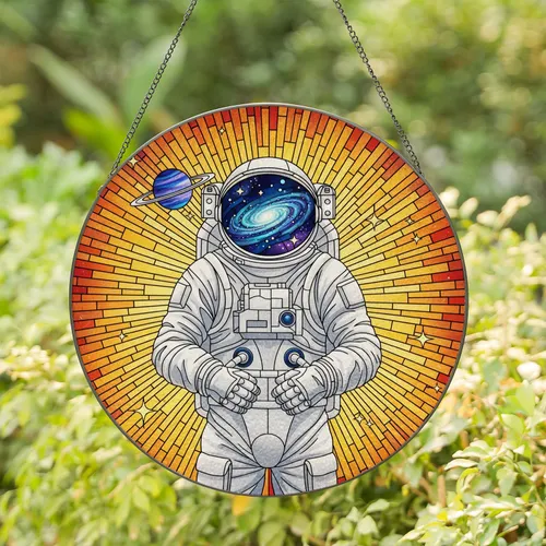 Astronaut White Spacesuit Cosmic Galaxy Planet Stars - Home Decor Gift for Space Lover Stained Glass Suncatcher