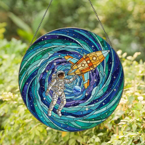 Astronaut Rocket Planet Nebula - Space Lover Home Decor Gift Stained Glass Suncatcher