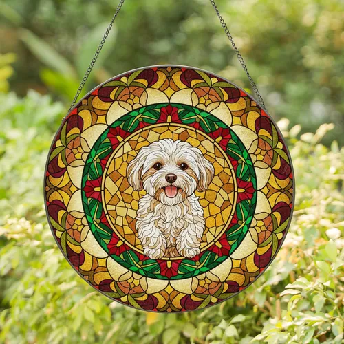 Maltese Dog Floral Mosaic Stained Glass - Home Decor Gift for Dog Lover Stained Glass Suncatcher