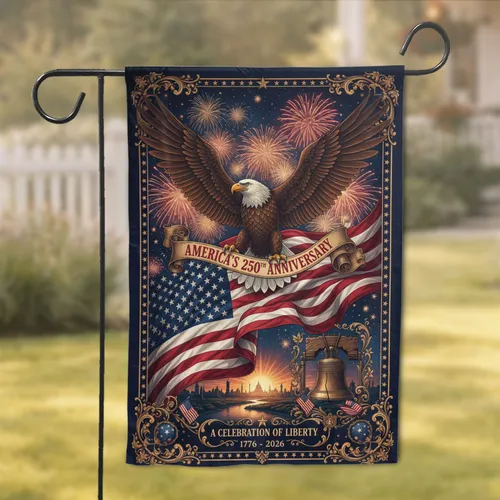 Bald Eagle American Flag 250th Anniversary - Celebration of Liberty 1776-2026 Garden Flag