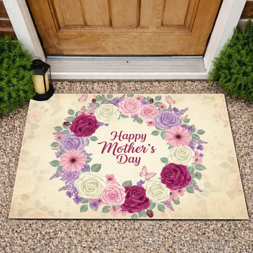 Happy Mother's Day Fuchsia Rose Garden - Mother's Day Gift for Mom Doormat