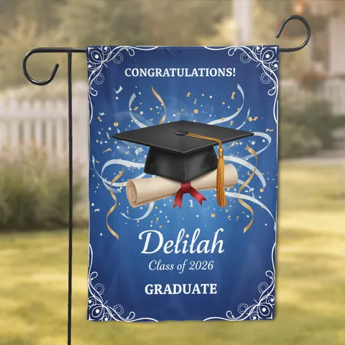 Black Graduation Cap Diploma Confetti - Class of 2025 Celebration Gift Custom Name Garden Flag