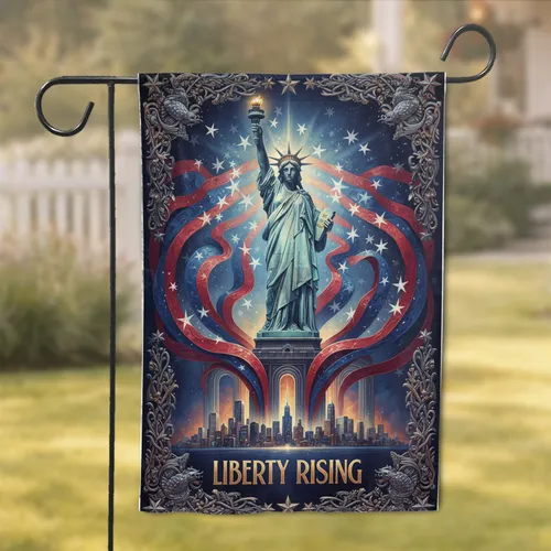 Statue of Liberty American Flag Independence Day Celebration Home Decor Gift Garden Flag