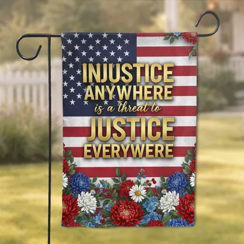 American Flag Gold Quote Flowers - Patriotic Home Decor Gift for Justice Advocates Garden Flag