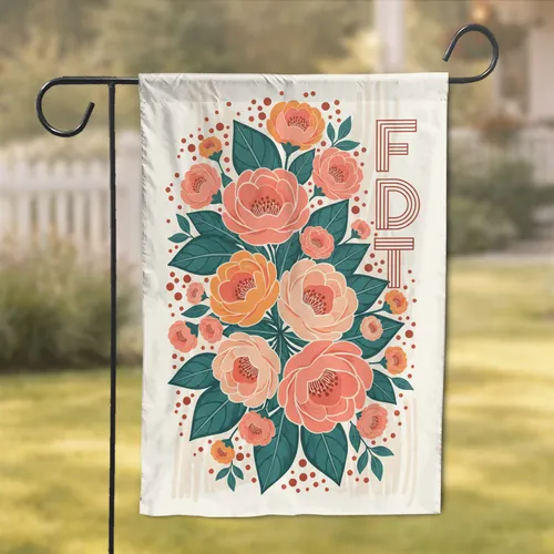 Word Foot Coral Peach Orange Blossoms Teal Green Foliage Reddish Dots - Home Decor Gift Garden Flag