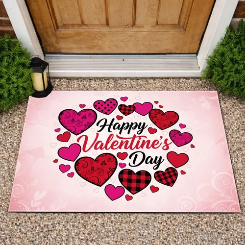 Happy Valentine's Day Fuchsia Magenta Red Hearts - Valentine's Day Celebration Doormat