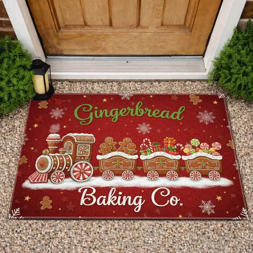 Gingerbread Train Christmas Treats - Christmas Holiday Decor Doormat