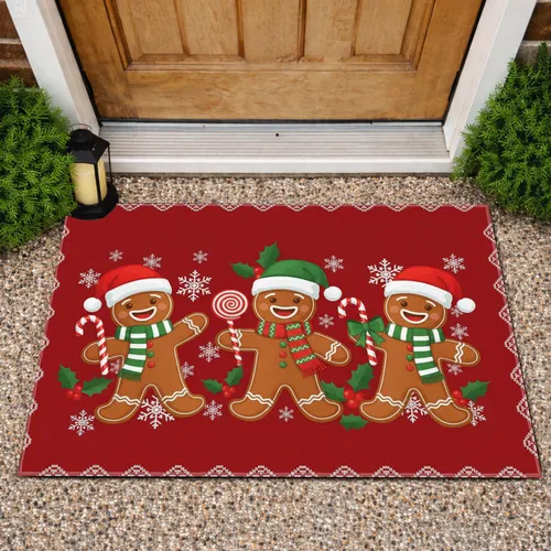 Gingerbread Men Snowflakes Holly Candy Canes Frosting Swirls - Christmas Gift Doormat