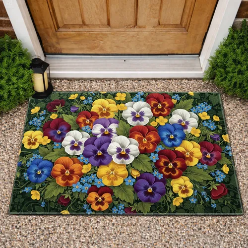 Pansy Wildflower Garden Foliage - Home Decor Gift for Garden Lover Doormat