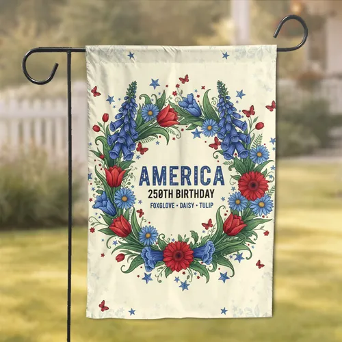 Botanical Wreath America 250th Anniversary for Proud Americans Garden Flag