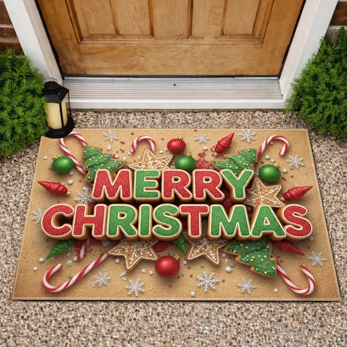 Merry Christmas Gingerbread Candy Canes - Festive Holiday Decor Doormat