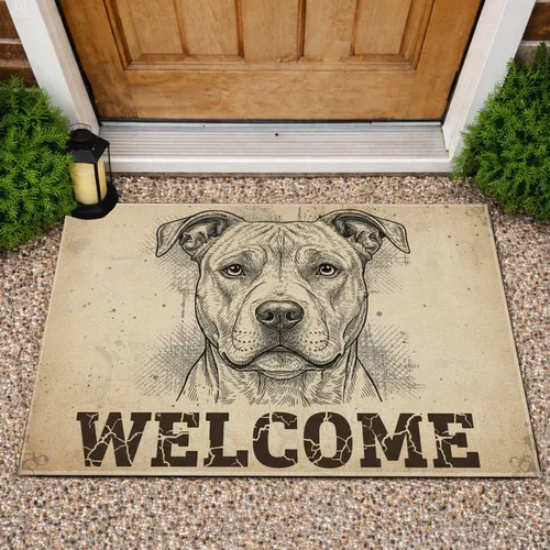 Pitbull Dog Welcome Text - Home Decor Gift for Pitbull Lover Doormat