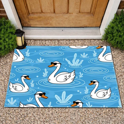White Swans Black Sunglasses - Home Decor Gift for Bird Lover Doormat