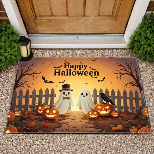 Happy Halloween Ghosts Jack-o'-lanterns Bats - Spooky Autumn Home Decor Gift Doormat