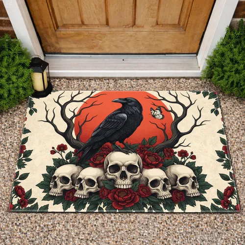 Gothic Raven Skulls Butterfly Branches - Home Decor Gift Doormat