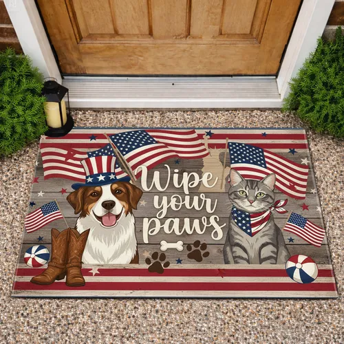 American Flag Dog Cat Wipe Paws Cowboy Boots - Independence Day Gift for Veterans Doormat