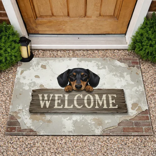 Dachshund Welcome Sign - Rustic Farmhouse Home Decor Gift for Dog Lover Doormat