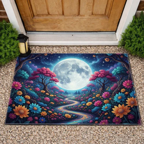 Glowing Full Moon Ethereal Path Enchanted Forest Stars - Home Decor Gift Doormat
