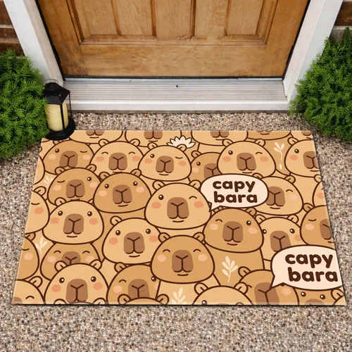 Capybara Faces Capy Bara Text Intertwined Characters - Home Decor Gift for Capybara Admirers Doormat