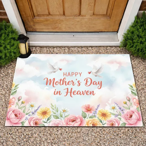 Happy Mother's Day in Heaven Doves Floral - Commemorative Memorial Gift Doormat