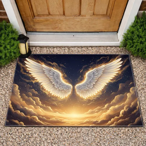 Ethereal Feathered Wings Cosmic Stars - Home Decor Gift for Fantasy Lover Doormat