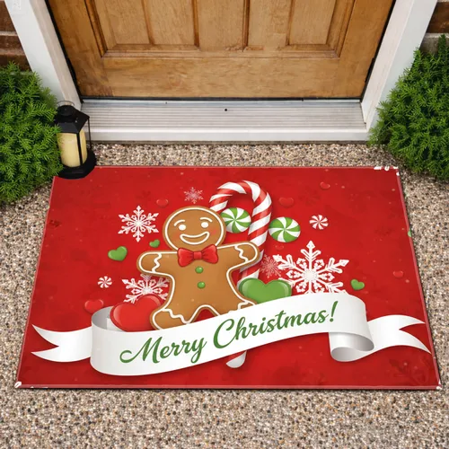Gingerbread Man Candy Cane Snowflakes - Christmas Holiday Decor Gift Doormat