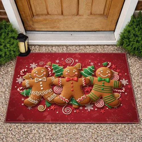 Gingerbread Men Holiday Cookies Festive Shapes - Christmas Home Decor Gift Doormat