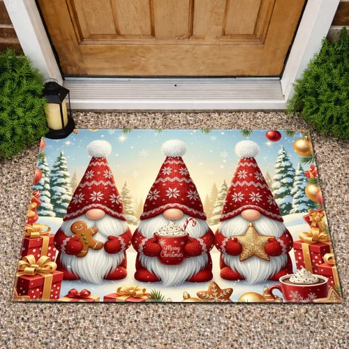 Knitted Hat Christmas Gnomes Winter Wonderland - Festive Holiday Gift Doormat