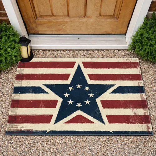 Distressed American Star Horizontal Stripes - Independence Day Home Decor Gift Doormat