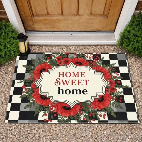 Home Sweet Home Plaque Floral Wreath - Farmhouse Home Decor Gift Doormat