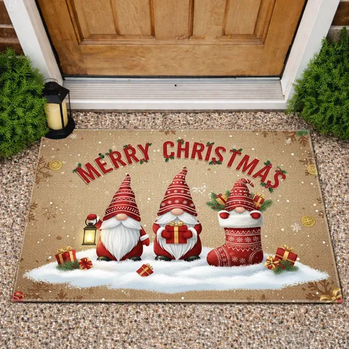 Christmas Gnomes Stocking Gifts Lantern - Holiday Home Decor Doormat