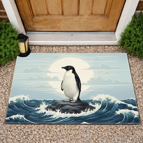Adelie Penguin Dark Ocean Waves Sun - Wildlife Lover Home Decor Gift Doormat