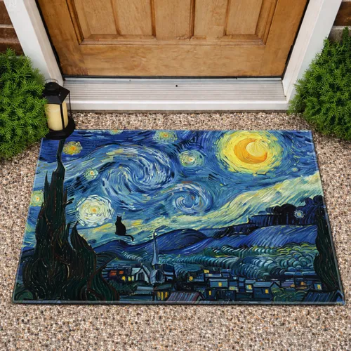 Black Cat Moon Starry Sky - Home Decor Gift for Cat Lovers Doormat