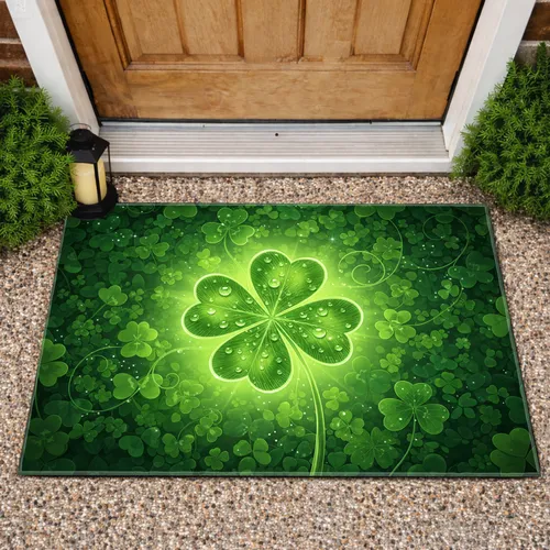 Four-Leaf Clover Field Dew Drops - Good Luck Home Decor Gift Doormat