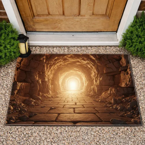 Receding Rough Stone Tunnel Path Glowing Light - Home Decor Gift Doormat