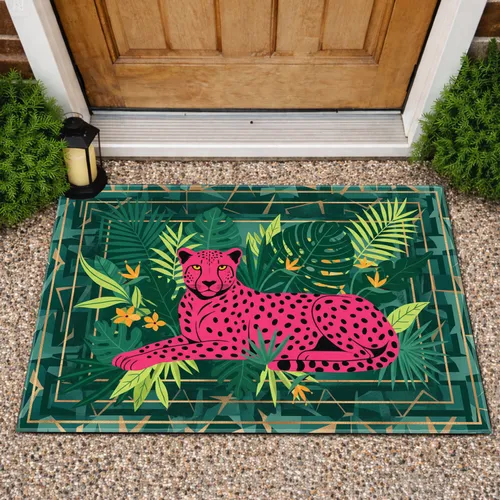Pink Cheetah Tropical Geometric - Mid-Century Modern Home Decor Gift Doormat