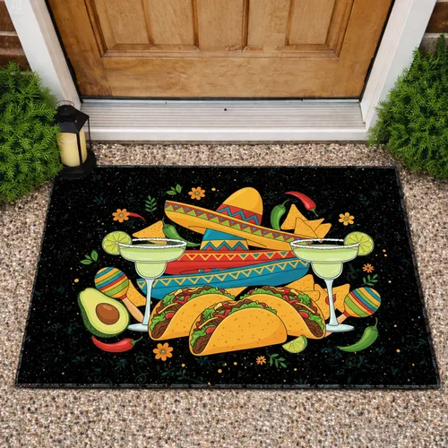 Mexican Fiesta Sombreros Tacos Margaritas Chili Peppers - Celebration Home Decor Gift Doormat
