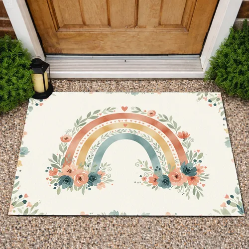 Earthy Rainbow Botanical Hearts - Home Decor Gift Doormat
