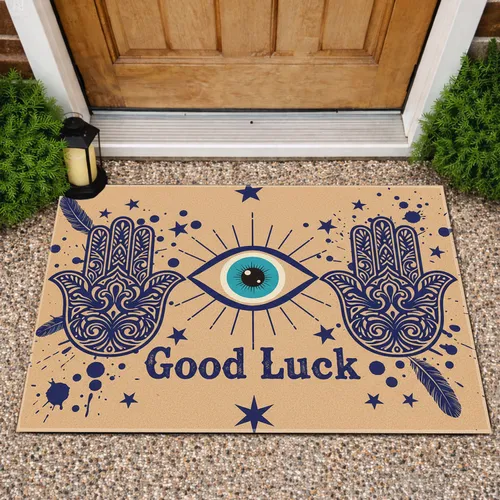 Hamsa Hands Evil Eye Symbols Floral Feather Star Good Luck Home Entryway Decor Gift Doormat