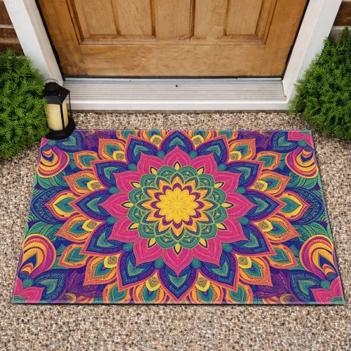 Kaleidoscope Mandala Flower Indian Textile Petal Teardrop - Home Decor Gift Doormat
