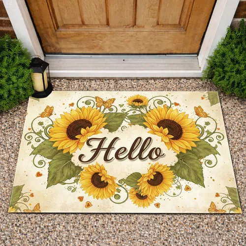 Hello Sunflowers Butterflies Botanical - Home Decor Gift for Garden Lover Doormat
