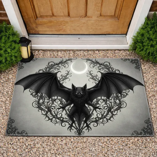 Gothic Bat Crescent Moon - Home Decor Gift for Bat Lover Doormat