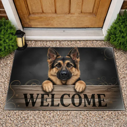 German Shepherd Dog Welcome Sign - Rustic Home Decor Gift for Dog Lovers Doormat